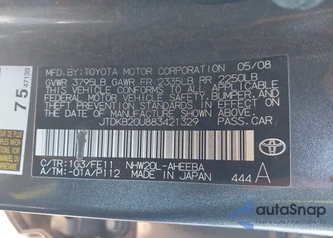 2008 Toyota Prius z USA, uszkodzony, nr VIN JTDKB20U883421329